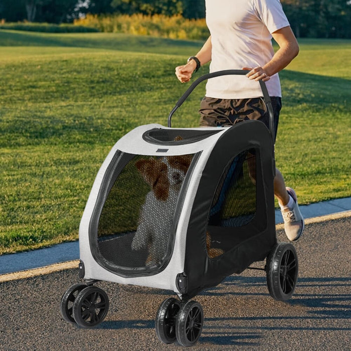 Pet Dog Stroller Pram Carrier Cat Travel Foldable 4 Wheels