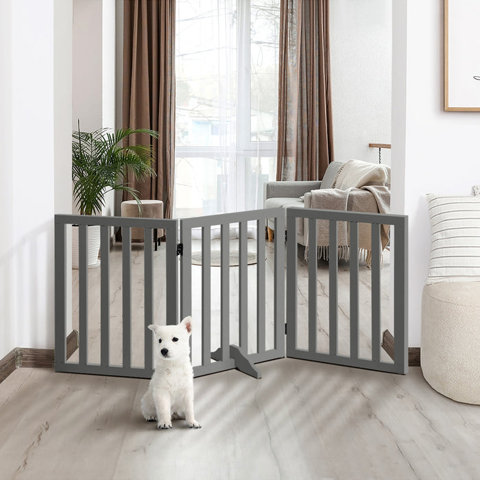 Wooden Pet Gate Dog Fence Safety Stair Barrier Security Door 3-Panel Grey