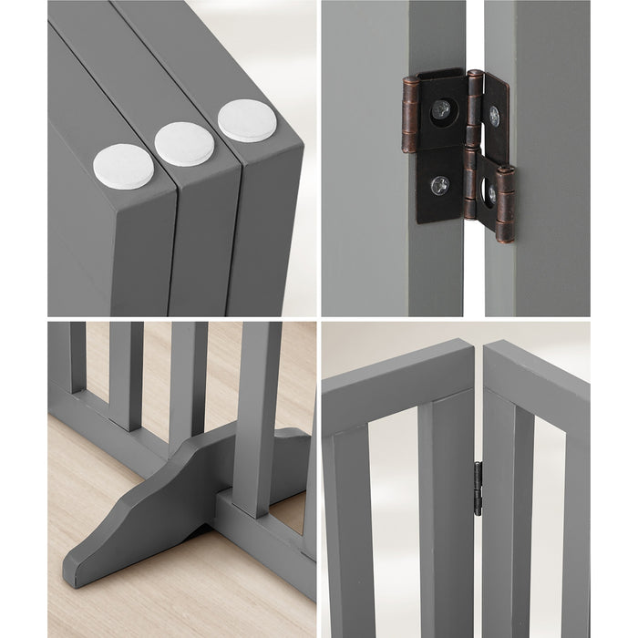 Wooden Pet Gate Dog Fence Safety Stair Barrier Security Door 3-Panel Grey