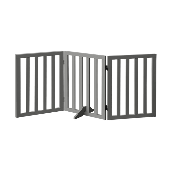 Wooden Pet Gate Dog Fence Safety Stair Barrier Security Door 3-Panel Grey