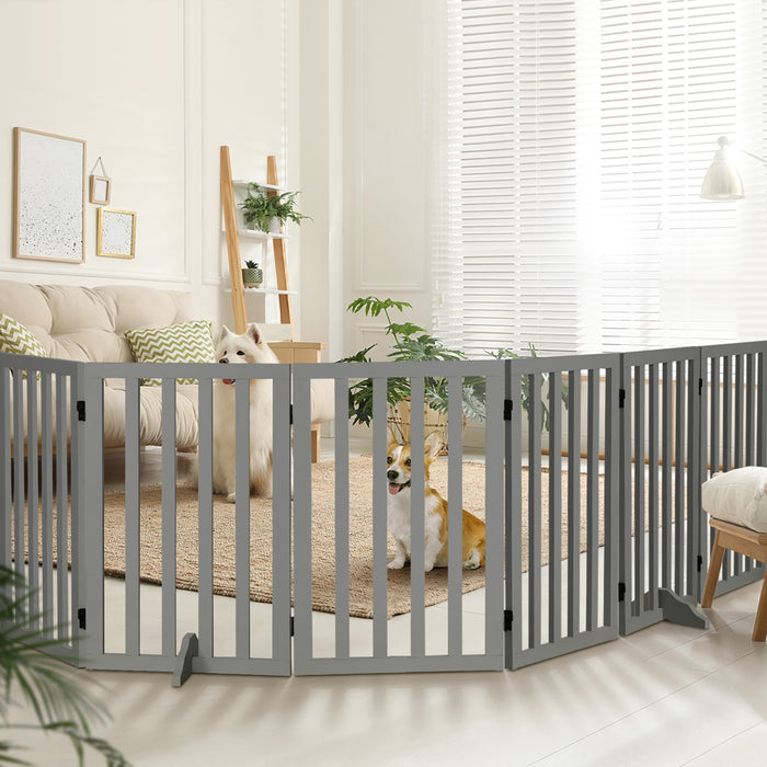 Wooden Pet Gate Dog Fence Grey Safety Stair Barrier Security Door 80Cm