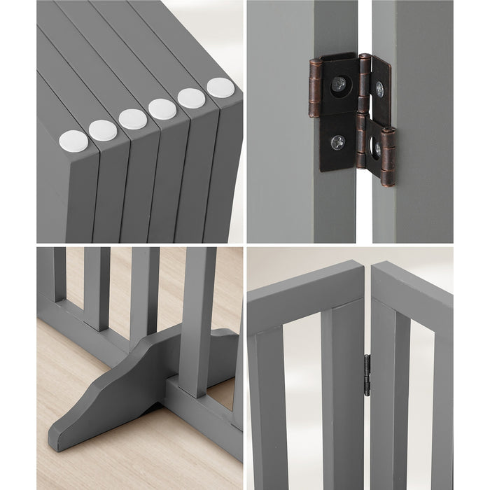 Wooden Pet Gate Dog Fence Grey Safety Stair Barrier Security Door 80Cm