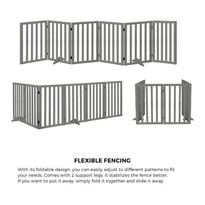 Wooden Pet Gate Dog Fence Grey Safety Stair Barrier Security Door 80Cm