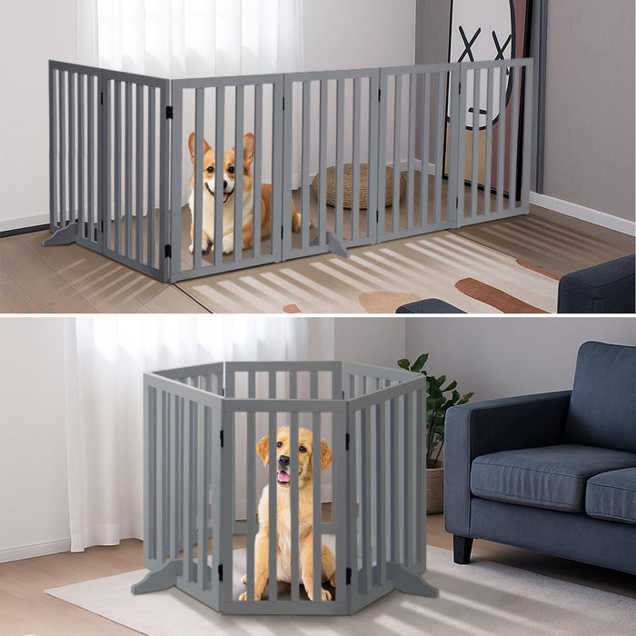 Wooden Pet Gate Dog Fence Grey Safety Stair Barrier Security Door 80Cm