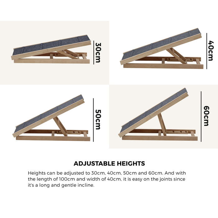 Dog Pet Ramp Adjustable Height Stairs Bed Sofa Car Foldable 100Cm