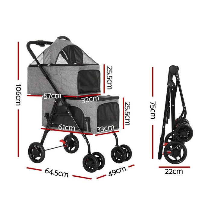 Pet Stroller 2 - tier Dog Pram Large Cat Carrier Travel