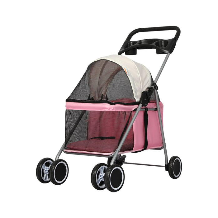 Goslash Picks Pet Stroller Dog Cat Carrier Foldable Pink