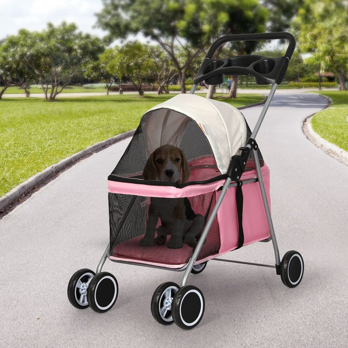Goslash Picks Pet Stroller Dog Cat Carrier Foldable Pink