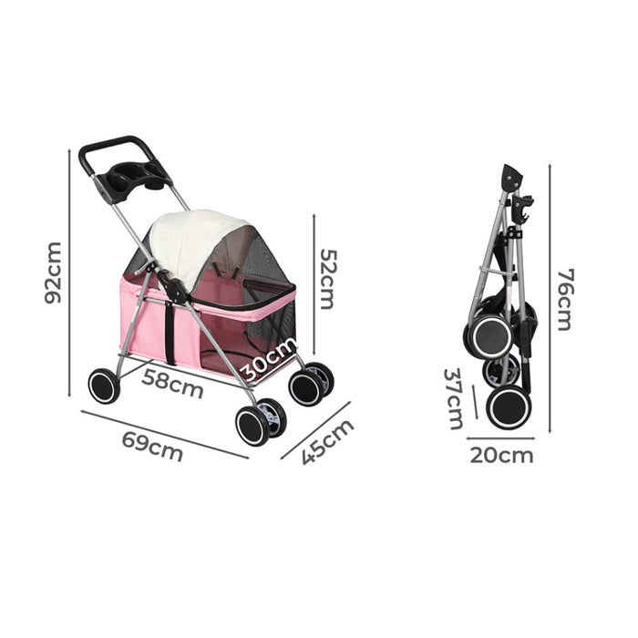 Goslash Picks Pet Stroller Dog Cat Carrier Foldable Pink