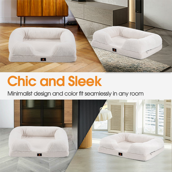 Memory Foam Dog Bed Pet Sofa Calming Bed Washable Removable White X Large