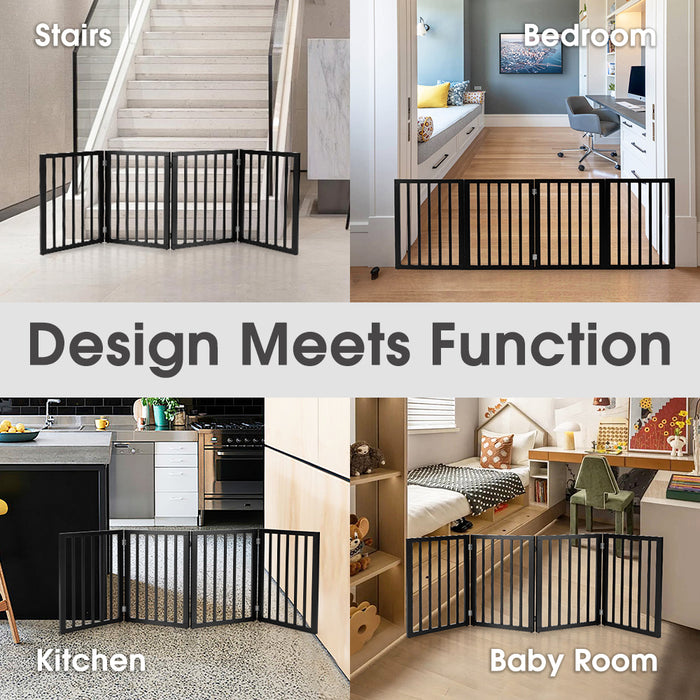 Pet Gate Dog Fence Safety Barrier Security Door 4 Panel 61Cm Black