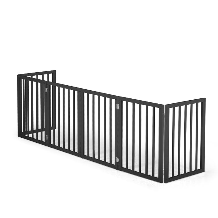 Wooden Pet Gate Dog Fence Safety Barrier Security Door 6 Panel 61Cm Black