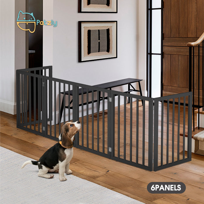 Wooden Pet Gate Dog Fence Safety Barrier Security Door 6 Panel 61Cm Black