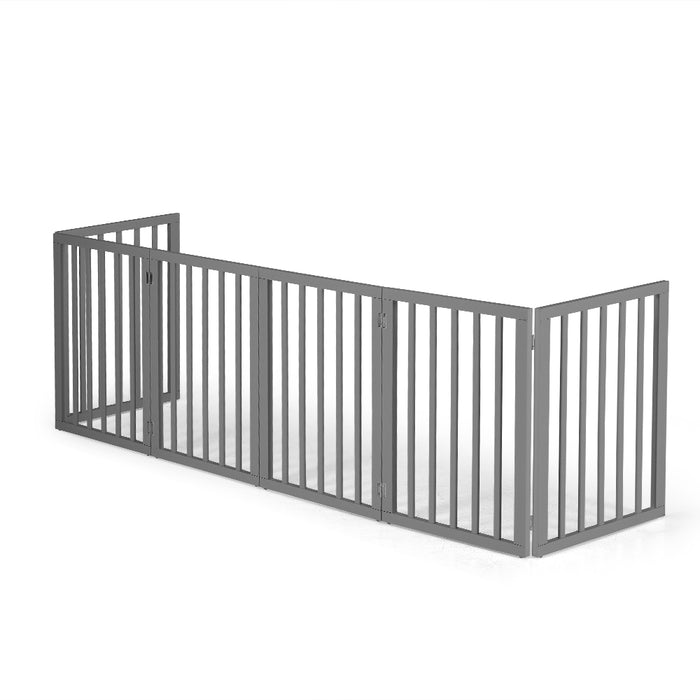 Wooden Pet Gate Dog Fence Safety Barrier Security Door 6 Panel 61Cm Grey