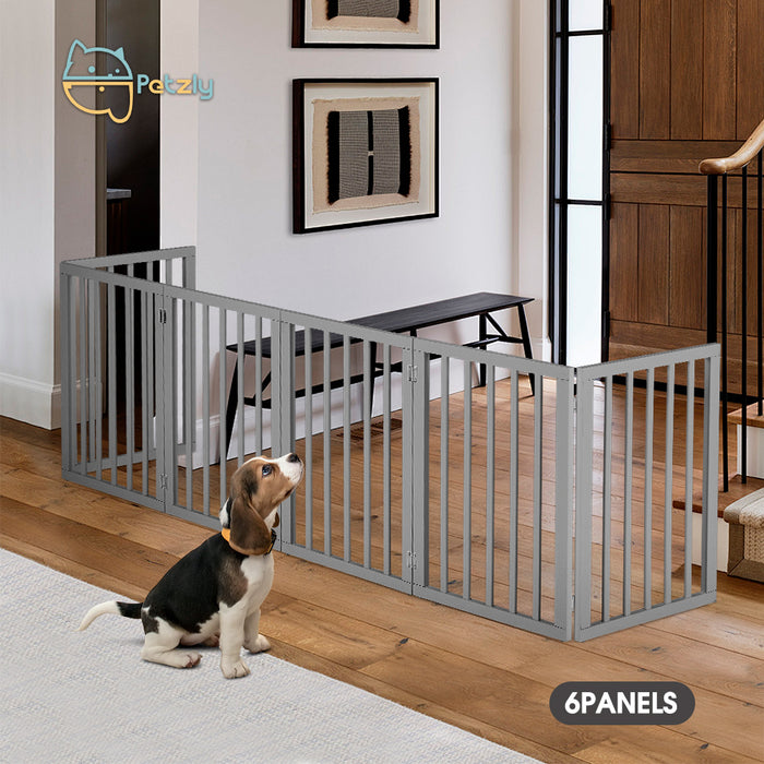 Wooden Pet Gate Dog Fence Safety Barrier Security Door 6 Panel 61Cm Grey