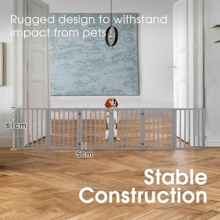 Wooden Pet Gate Dog Fence Safety Barrier Security Door 6 Panel 61Cm Grey