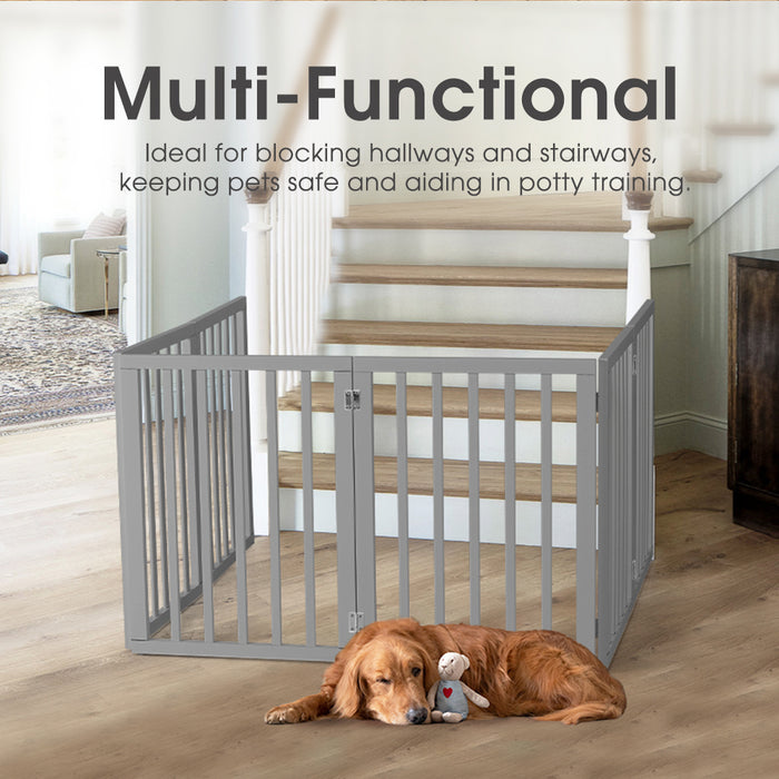 Wooden Pet Gate Dog Fence Safety Barrier Security Door 6 Panel 61Cm Grey