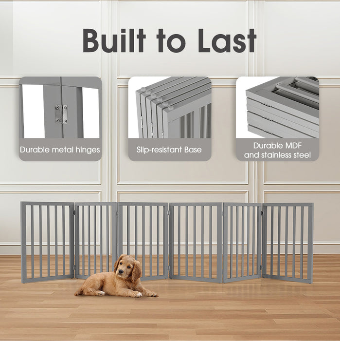 Wooden Pet Gate Dog Fence Safety Barrier Security Door 6 Panel 61Cm Grey