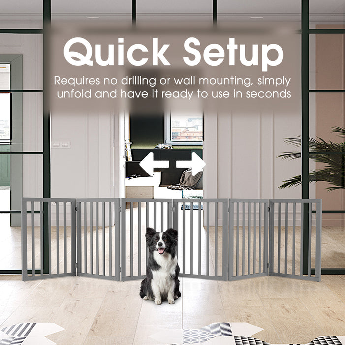 Wooden Pet Gate Dog Fence Safety Barrier Security Door 6 Panel 61Cm Grey