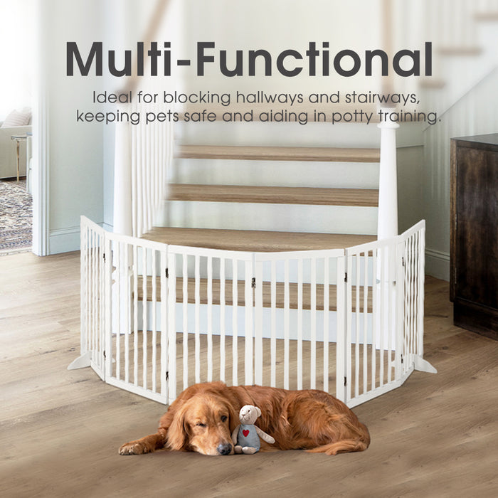 Pet Gate Dog Fence Safety Barrier With Support Feet 6 Panel 80Cm White