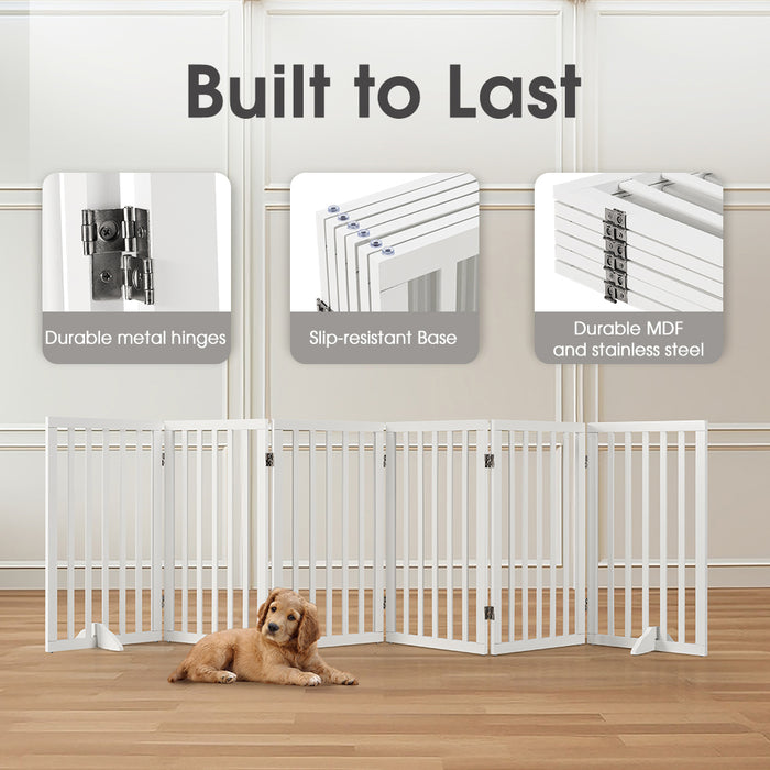 Pet Gate Dog Fence Safety Barrier With Support Feet 6 Panel 80Cm White