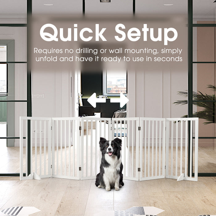 Pet Gate Dog Fence Safety Barrier With Support Feet 6 Panel 80Cm White