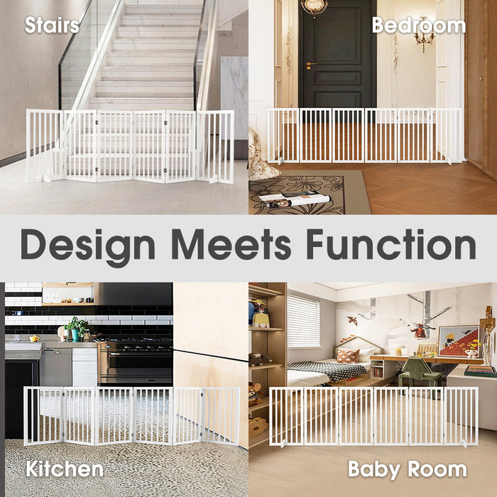 Pet Gate Dog Fence Safety Barrier With Support Feet 6 Panel 80Cm White