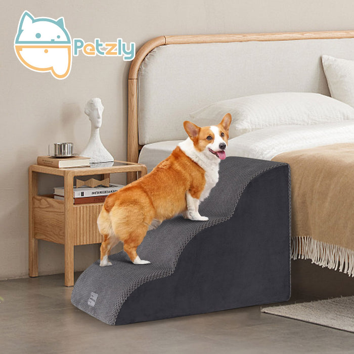 3 Tiers Dog Steps Pet Stairs Ramp Portable Bed Ladder Washable Cover