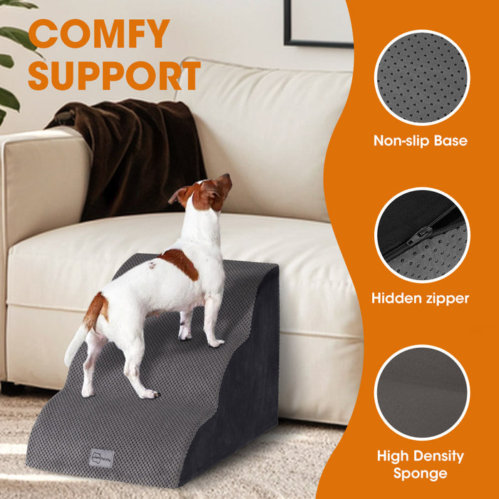 3 Tiers Dog Steps Pet Stairs Ramp Portable Bed Ladder Washable Cover