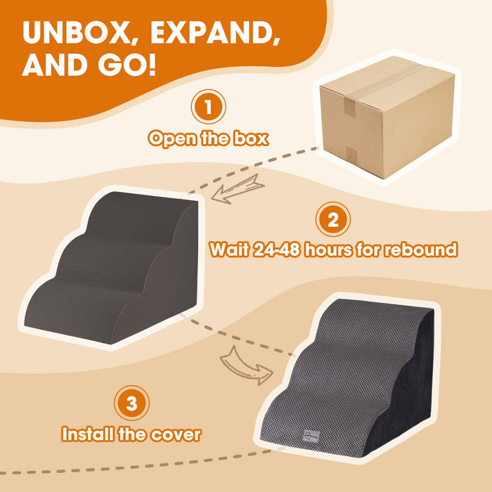 3 Tiers Dog Steps Pet Stairs Ramp Portable Bed Ladder Washable Cover