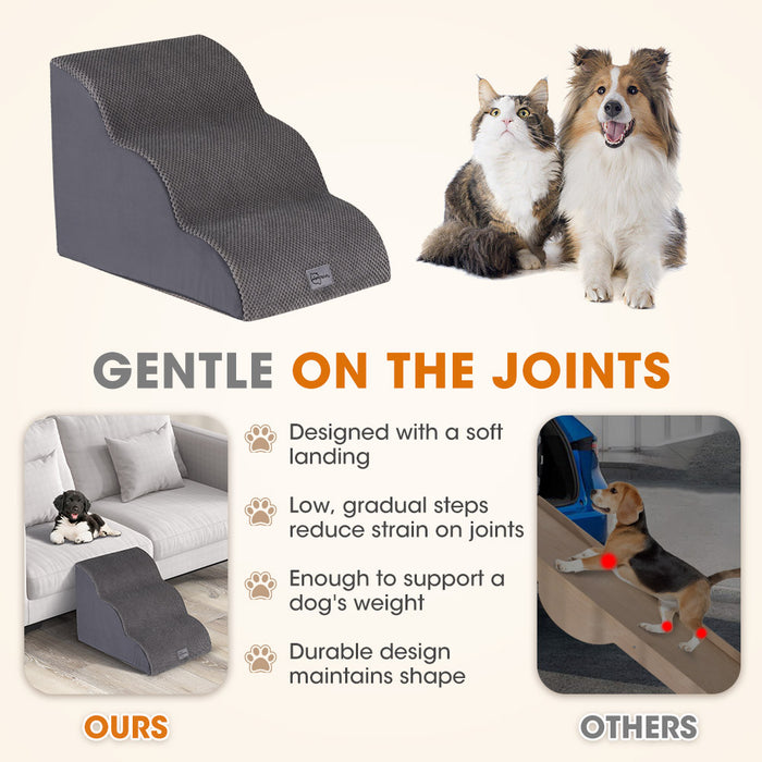 3 Tiers Dog Steps Pet Stairs Ramp Portable Bed Ladder Washable Cover