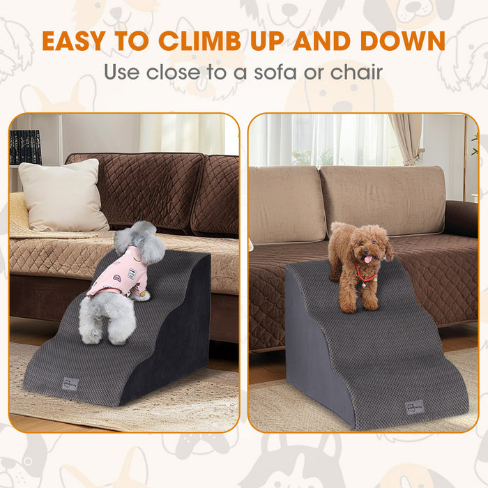 3 Tiers Dog Steps Pet Stairs Ramp Portable Bed Ladder Washable Cover