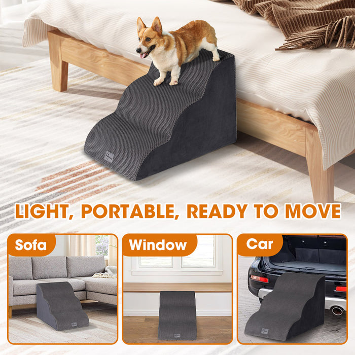 3 Tiers Dog Steps Pet Stairs Ramp Portable Bed Ladder Washable Cover