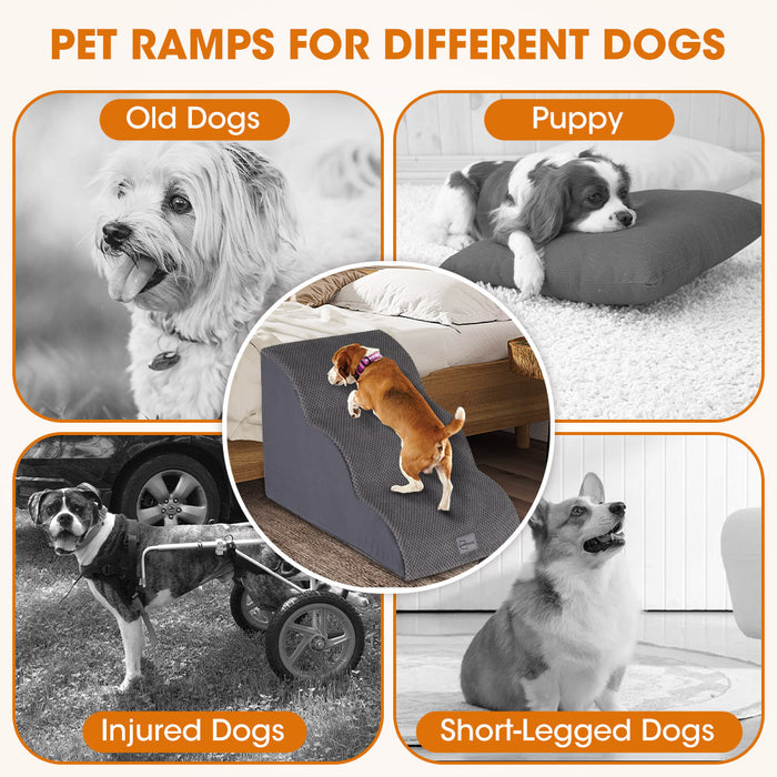 3 Tiers Dog Steps Pet Stairs Ramp Portable Bed Ladder Washable Cover