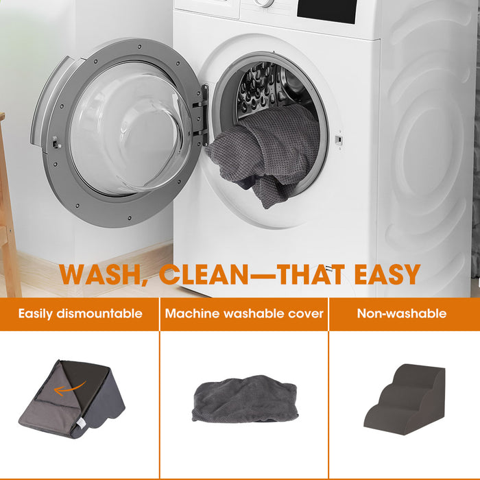 3 Tiers Dog Steps Pet Stairs Ramp Portable Bed Ladder Washable Cover