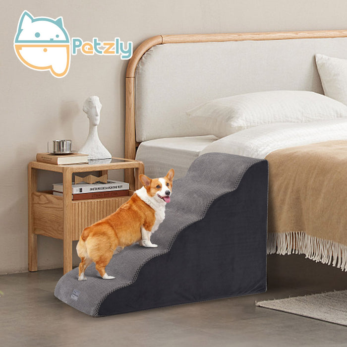 5 Tiers Dog Steps Pet Stairs Ramp Portable Bed Ladder Washable Cover