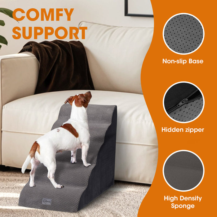 5 Tiers Dog Steps Pet Stairs Ramp Portable Bed Ladder Washable Cover