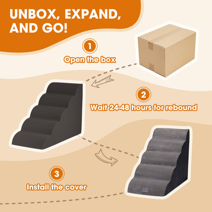 5 Tiers Dog Steps Pet Stairs Ramp Portable Bed Ladder Washable Cover