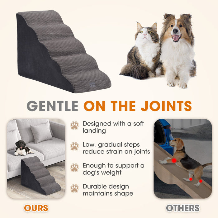 5 Tiers Dog Steps Pet Stairs Ramp Portable Bed Ladder Washable Cover