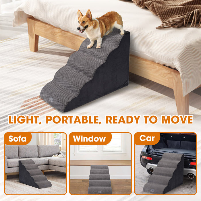 5 Tiers Dog Steps Pet Stairs Ramp Portable Bed Ladder Washable Cover