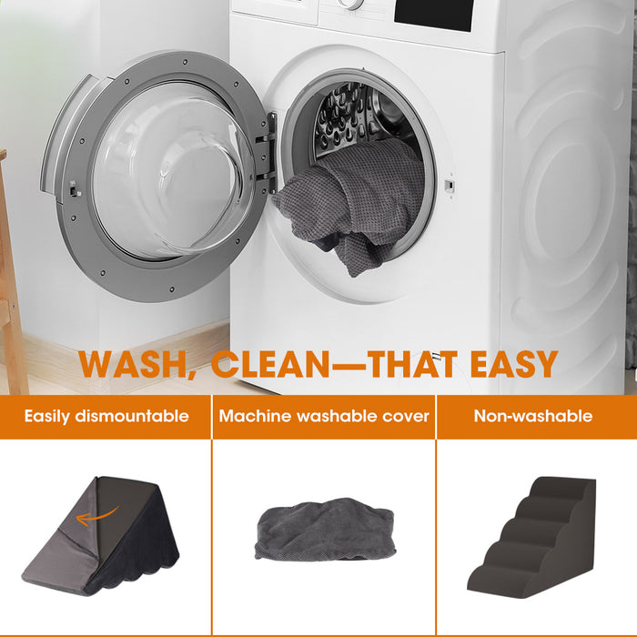 5 Tiers Dog Steps Pet Stairs Ramp Portable Bed Ladder Washable Cover