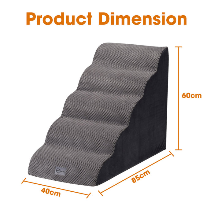 5 Tiers Dog Steps Pet Stairs Ramp Portable Bed Ladder Washable Cover