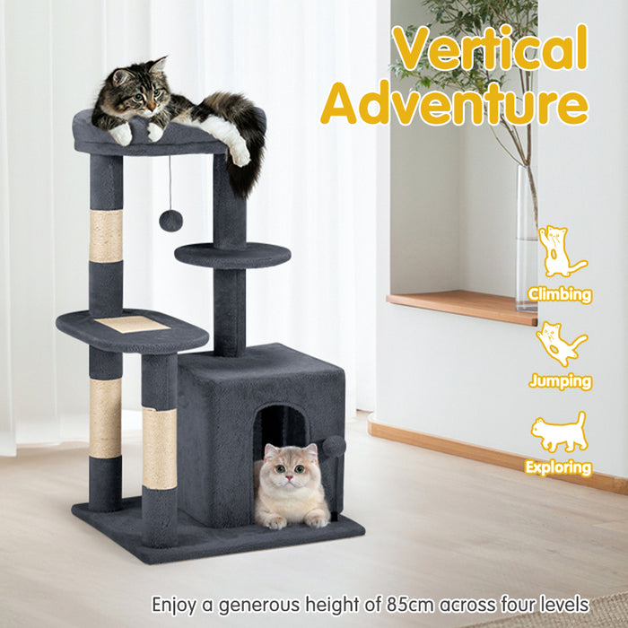 Cat Tree Tower Scratching Post Scratcher Condo Bed House 85Cm Dark Grey