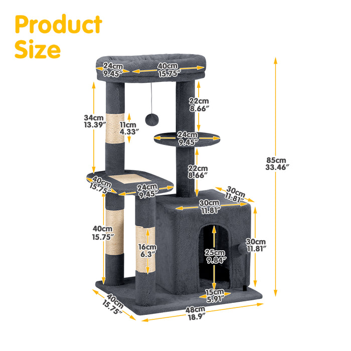 Cat Tree Tower Scratching Post Scratcher Condo Bed House 85Cm Dark Grey