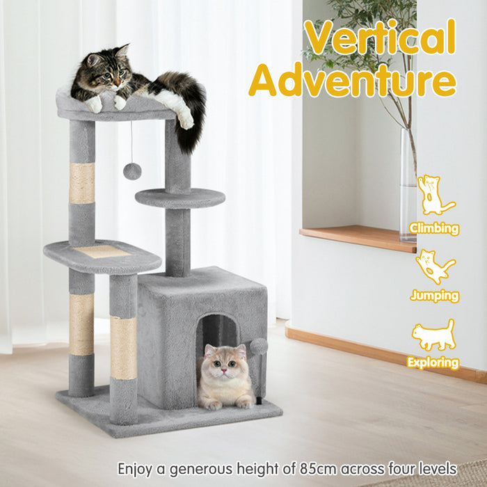 Cat Tree Tower Scratching Post Scratcher Condo Bed House 85Cm Grey