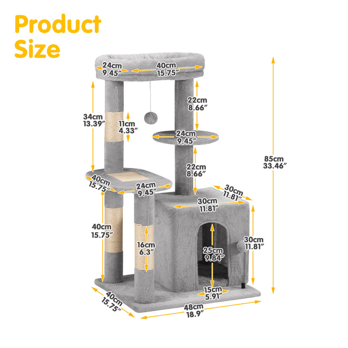 Cat Tree Tower Scratching Post Scratcher Condo Bed House 85Cm Grey