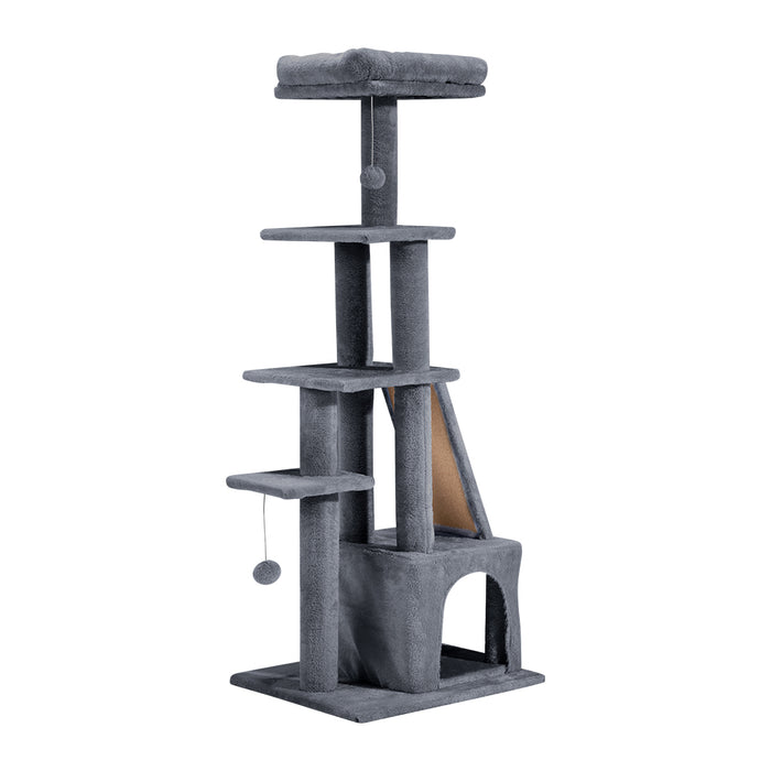 Cat Tree Tower Scratching Post Scratcher Condo House Bed 125Cm Dark Grey