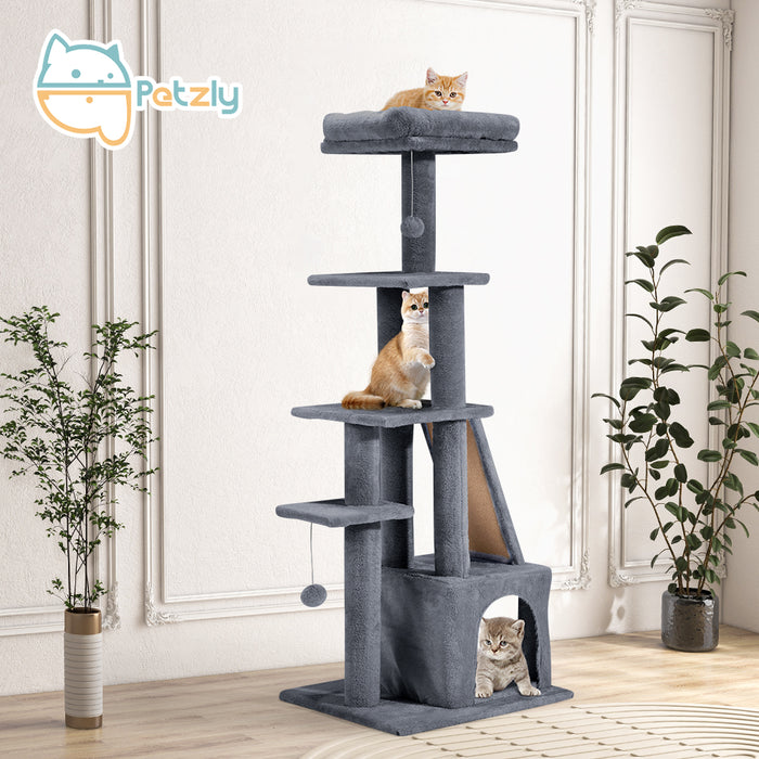Cat Tree Tower Scratching Post Scratcher Condo House Bed 125Cm Dark Grey