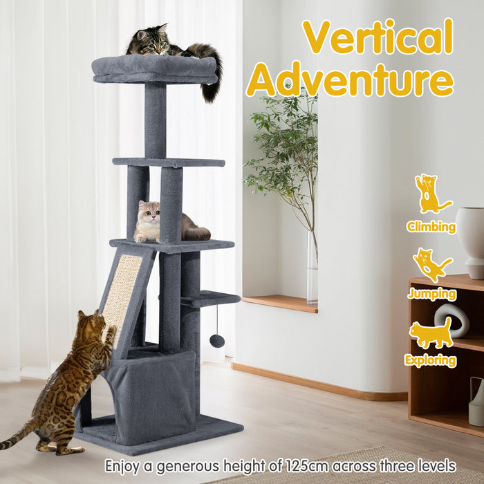 Cat Tree Tower Scratching Post Scratcher Condo House Bed 125Cm Dark Grey