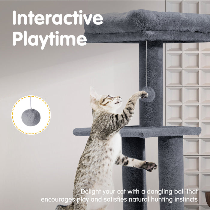 Cat Tree Tower Scratching Post Scratcher Condo House Bed 125Cm Dark Grey